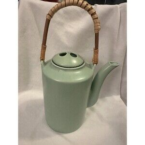 Celadon Jade Teapot Pot For Vietnamese Lotus Tea 12w X 13h Bamboo Handle Pottery